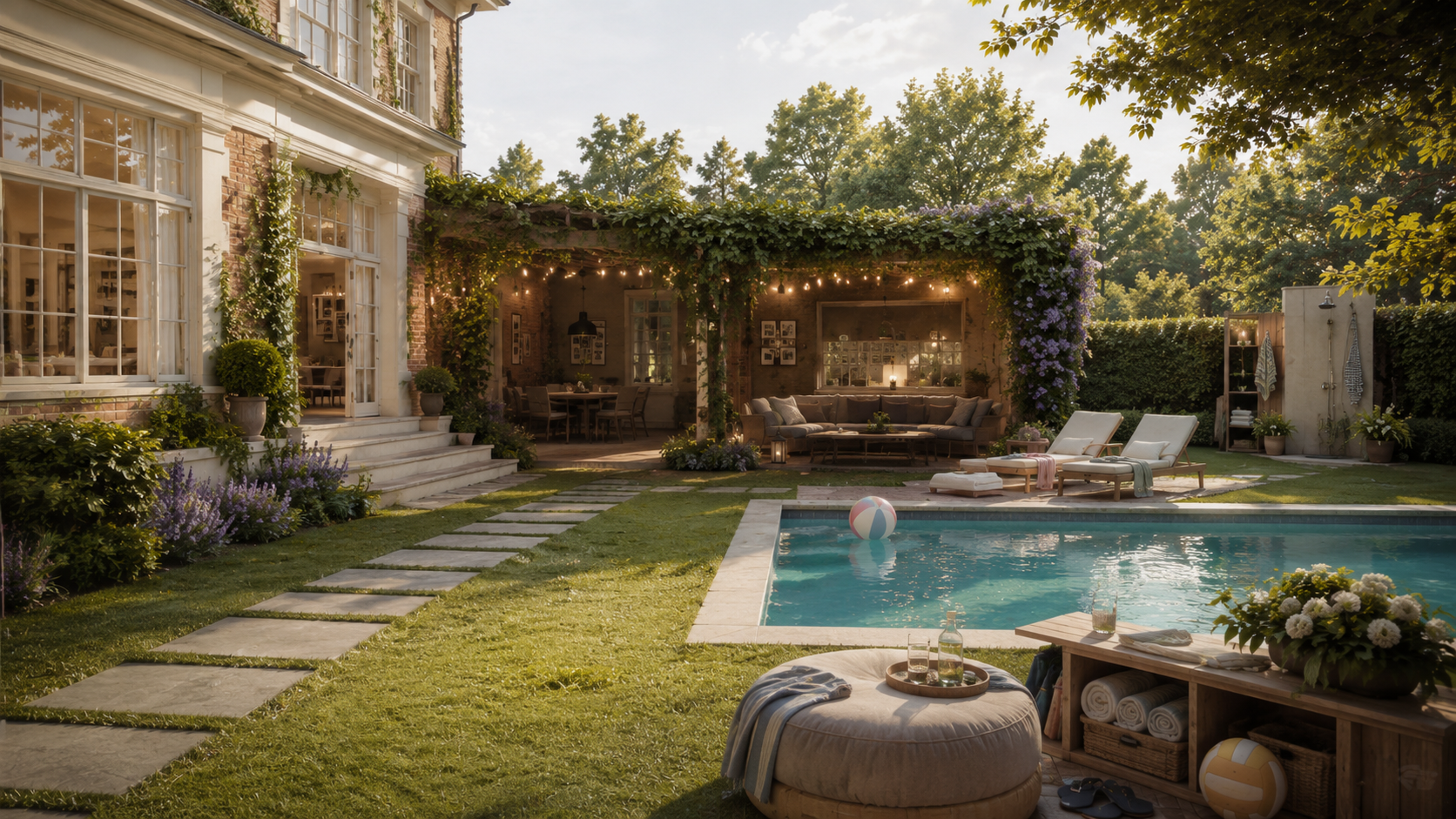 Garten, Terrasse und Pool des Fuchsbaus