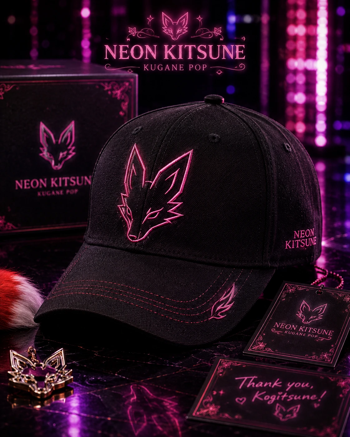 Neon-Kitsune-Baseballcap mit Fuchslogo