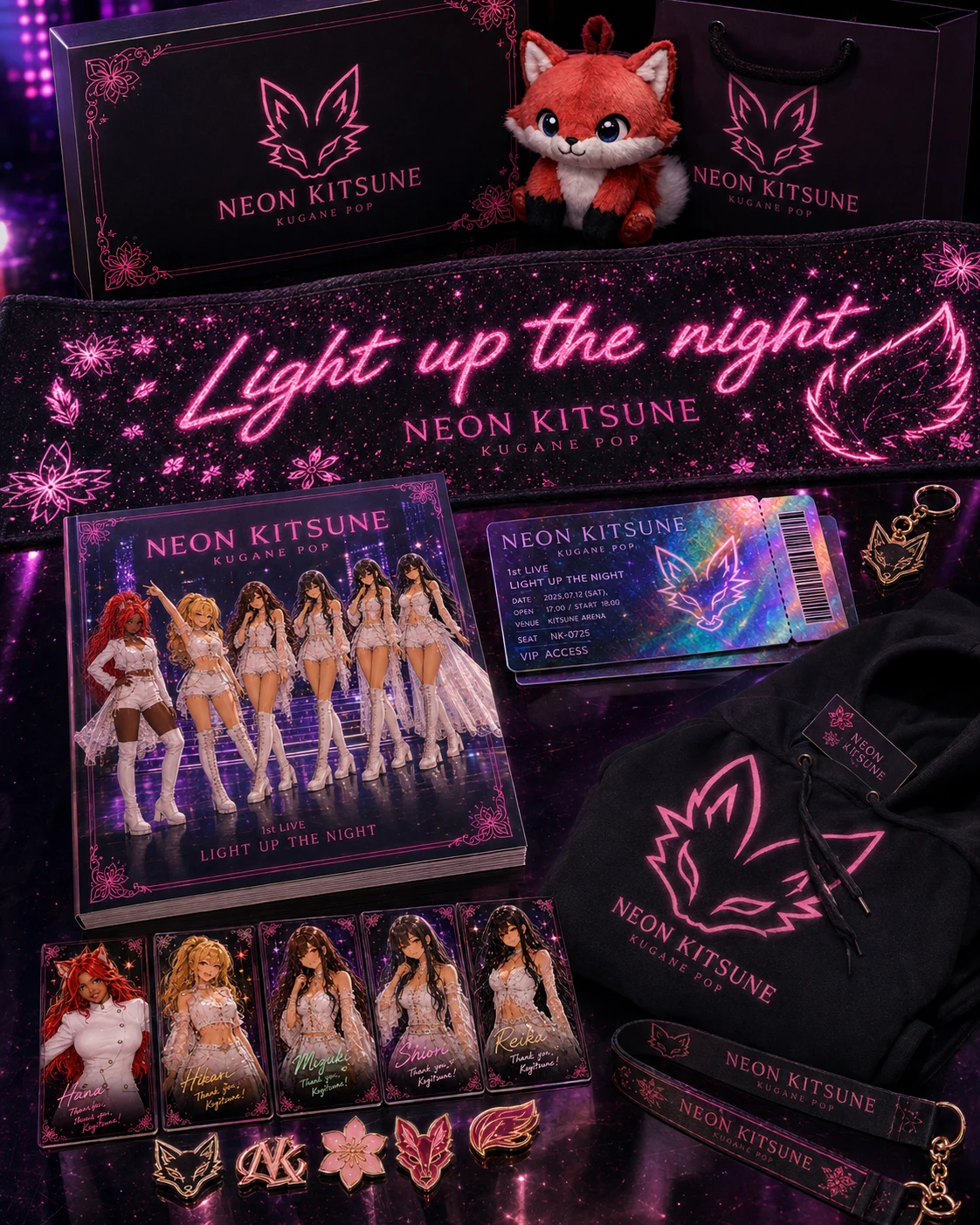 Detailansicht der Neon-Kitsune-Fankollektion