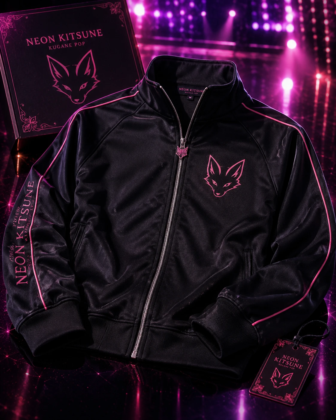 Schwarze Neon-Kitsune-Trainingsjacke